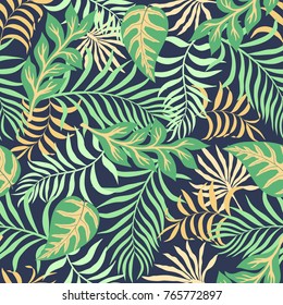 Tropical background with palm leaves. Seamless floral pattern. Summer vector illustration