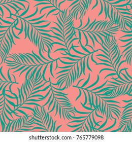 Tropical background with palm leaves. Seamless floral pattern. Summer vector illustration. Blooming Dahlia and Arcadia colors