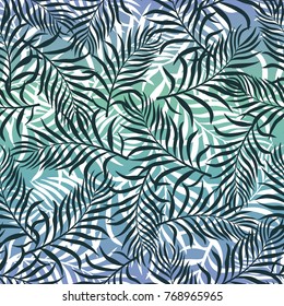 Tropical background with palm leaves. Seamless floral pattern. Summer vector illustration