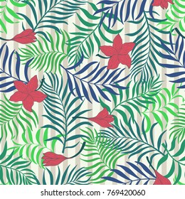 Tropical background with palm leaves. Seamless floral pattern. Summer vector illustration