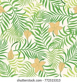 Tropical background with palm leaves. Seamless floral pattern. Summer vector illustration