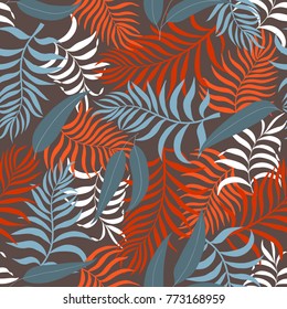 Tropical background with palm leaves. Seamless floral pattern. Summer vector illustration