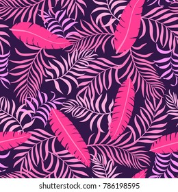 Tropical background with palm leaves. Seamless floral pattern. Summer vector illustration