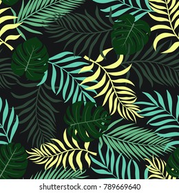 Tropical background with palm leaves. Seamless floral pattern. Summer vector illustration