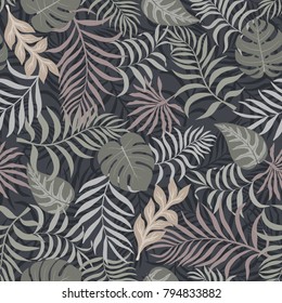 Tropical background with palm leaves. Seamless floral pattern. Summer vector illustration