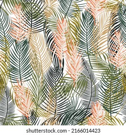 tropical background  palm leaves vector seamless pattern