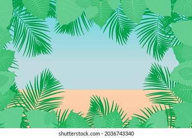 Fondo tropical con hojas de palmera y plantas de selva. Selva de selva. Hojas de árboles y plantas tropicales como marco