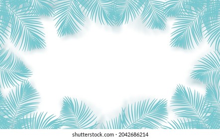 Tropical background with palm tree leaves. Jungle forest. Leaves of the tropical trees as frame. 