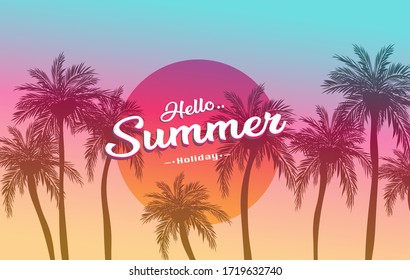Tropical Background Palm Tree Sun Light Summer or Holiday Travel Design Toned Pastel Effect