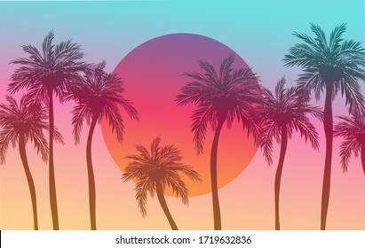 Tropical Background Palm Tree Sun Light Holiday Travel Design Toned Pastel Effect