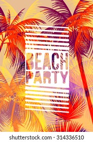 Tropical Background with Palm Tree - Vector Illustration