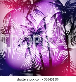 Tropical Background with Palm Tree - Vector Illustration