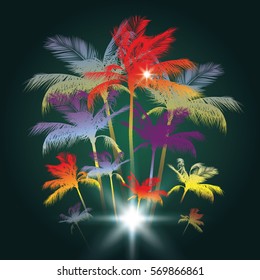 Tropical Background with Palm Tree, vector illustration