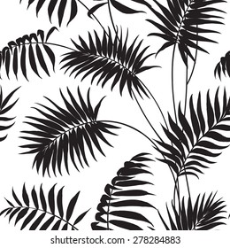 Tropical background. Palm trees and hibiscus. Vector illustration.