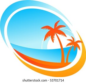 Tropical background with palm trees and setting sun