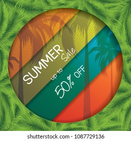 Tropical background with palm trees.Summer sale vector