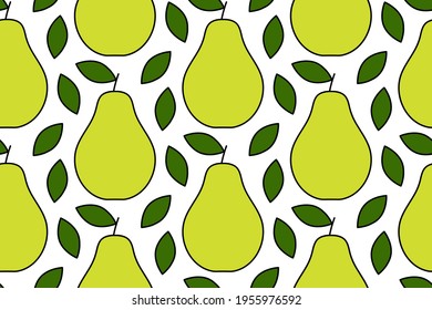 Tropical background with pears. Fruit repeated background. Vector illustration of a seamless pattern with fruits. Modern exotic abstract design. 