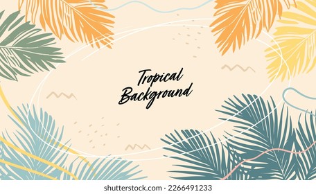 Tropischer Hintergrund mit Pflanzen und Blättern. Hintergrund für Grußkarten, Poster, Bannervorlage.