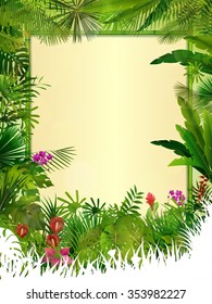 Tropical background with rectangle floral frame in concept bamboo.vector