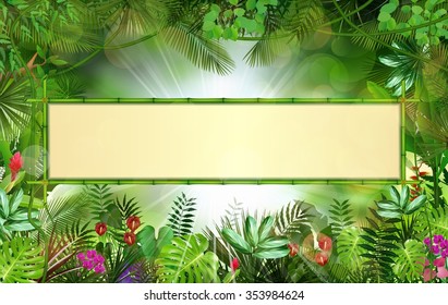Tropical background with rectangle floral frame in concept bamboo.vector