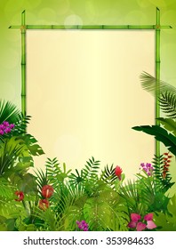 Tropical background with rectangle floral frame in concept bamboo .vector