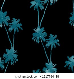 Tropical background seamless pattern of imitation of watercolor palms. vector illustration.