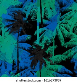 Tropical background seamless pattern of imitation of watercolor palms. Botanical vector wallpaper