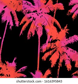 Tropical background seamless pattern of imitation of watercolor palms. Botanical vector wallpaper