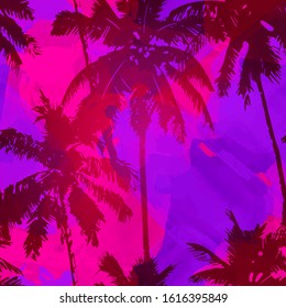 Tropical background seamless pattern of imitation of watercolor palms. Botanical vector wallpaper