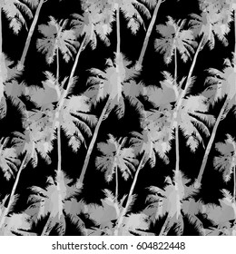 Tropical background seamless pattern of imitation of watercolor palms. vector illustration