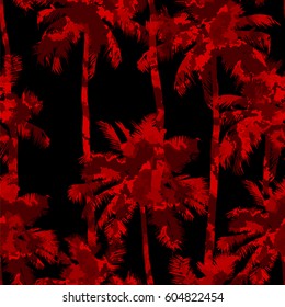 Tropical background seamless pattern of imitation of watercolor palms. vector illustration