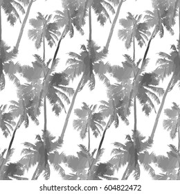 Tropical background seamless pattern of imitation of watercolor palms. vector illustration