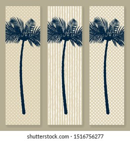 Tropical background. Set of vertical cards with palm trees silhouettes. Vector EPS10