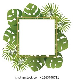 fondo tropical, marco cuadrado, logotipo floral, borde de marco.