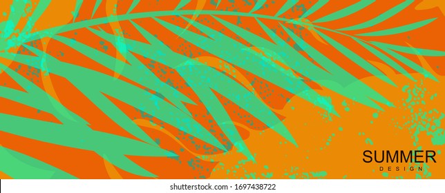 Tropical background. Summer time. Colorful banners with tropical pattern of palm leaves. Summer promotion horizontal coupon. Applicable for discount flyers, roll up, poster.