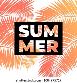 Tropical background template. Summer backdrop with palms silhouette