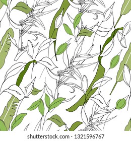 
Tropical background of their green and contour plants. Light texture for fabrics, tiles and paper and wall paper.