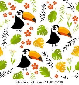 Tropical background with toucans. Aloha. Hawaii.
