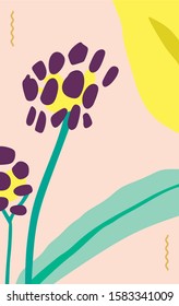 Tropical background vector. Floral background. Exotic flowers, tropics, monstera, tropical. Flower illustration, leaves. Cheerful festive cute picture drawn by hand. Hand drawn illustration vector