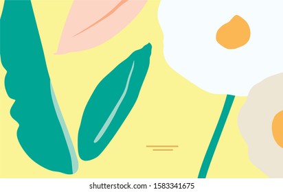 Tropical background vector. Floral background. Exotic flowers, tropics, monstera, tropical. Flower illustration, leaves. Cheerful festive cute picture drawn by hand. Hand drawn illustration vector