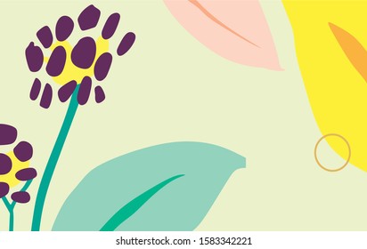 Tropical background vector. Floral background. Exotic flowers, tropics, monstera, tropical. Flower illustration, leaves. Cheerful festive cute picture drawn by hand. Hand drawn illustration vector
