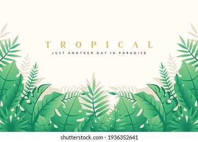 tropical background vector illustration, Exotic tropical leaves frame Lovely natural frame with tropical