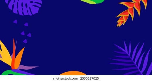 Tropischer Hintergrund. Vektorbanner, Poster, Karte für soziale Medien, Netzwerke. Blumenrahmen auf blauem Hintergrund. Vorlage mit Kopienraum. asiatisch-pazifischer amerikanischer Monat des Denkmals Hintergrund.