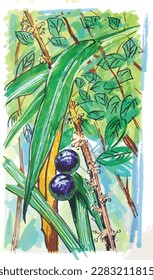 tropical background vertical hand drawn with markers
