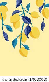 Tropical  background with yellow lemons. Fruit repeated background. Vector bright print for fabric or wallpaper