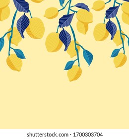 Fondo tropical con limones amarillos. Antecedentes repetidos de fruta. Impresión de vectores brillantes para tela o papel pintado