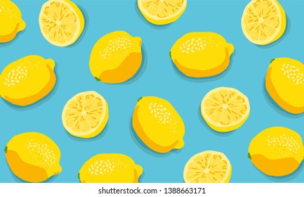 Tropical  background with yellow lemonsTropical seamless pattern with yellow lemons. Fruit repeated background. Vector bright print for fabric or wallpaper