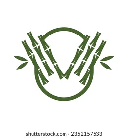 Tropical Bamboo Forest Logo, Tree Trunk and Leaf Design, Vector Illustration Symbol