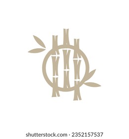 Logotipo del bosque tropical de bambú, diseño del tronco del árbol y la hoja, símbolo de la ilustración del vector