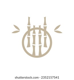 Tropical Bamboo Forest Logo, Tree Trunk and Leaf Design, Vector Illustration Symbol